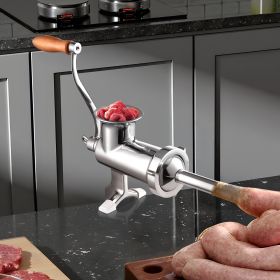 Manual Meat Grinder, All Parts Stainless Steel, Hand Operated Meat Grinding Machine With Tabletop Clamp, 2 Grinding Plates & Sausage Stuffer, Ideal Fo