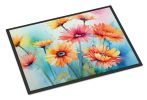 NEW Gerbera Daisies in Watercolor Doormat Front Door Mat Indoor Outdoor Rugs for Entryway, Non Slip Washable Low Pile, 18H X 27W