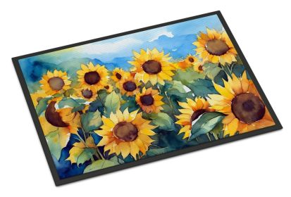 NEW Sunflowers in Watercolor Doormat Front Door Mat Indoor Outdoor Rugs for Entryway, Non Slip Washable Low Pile, 18H X 27W