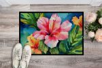 NEW Hawaii Hawaiian Hibiscus in Watercolor Doormat Front Door Mat Indoor Outdoor Rugs for Entryway, Non Slip Washable Low Pile, 18H X 27W