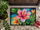 NEW Hawaii Hawaiian Hibiscus in Watercolor Doormat Front Door Mat Indoor Outdoor Rugs for Entryway, Non Slip Washable Low Pile, 18H X 27W