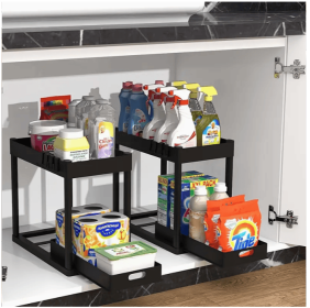 Sink Shelf Double-tier Sink-mounted Storage Rack, Kitchen Cabinet Shelving Unit, Multi-purpose Bathroom Storage Basket. ,1 Pack (Option: Black)