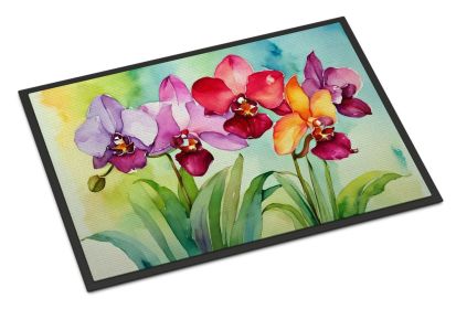 NEW Orchids in Watercolor Doormat Front Door Mat Indoor Outdoor Rugs for Entryway, Non Slip Washable Low Pile, 18H X 27W (Default: Default)